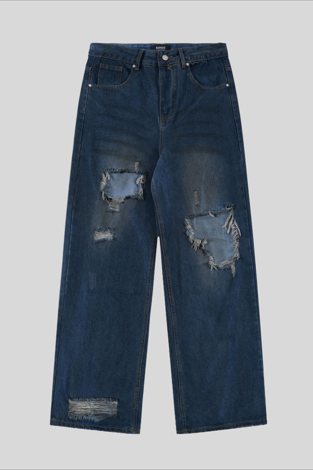 Heavy Distressed Ripped Wide Leg Jeans