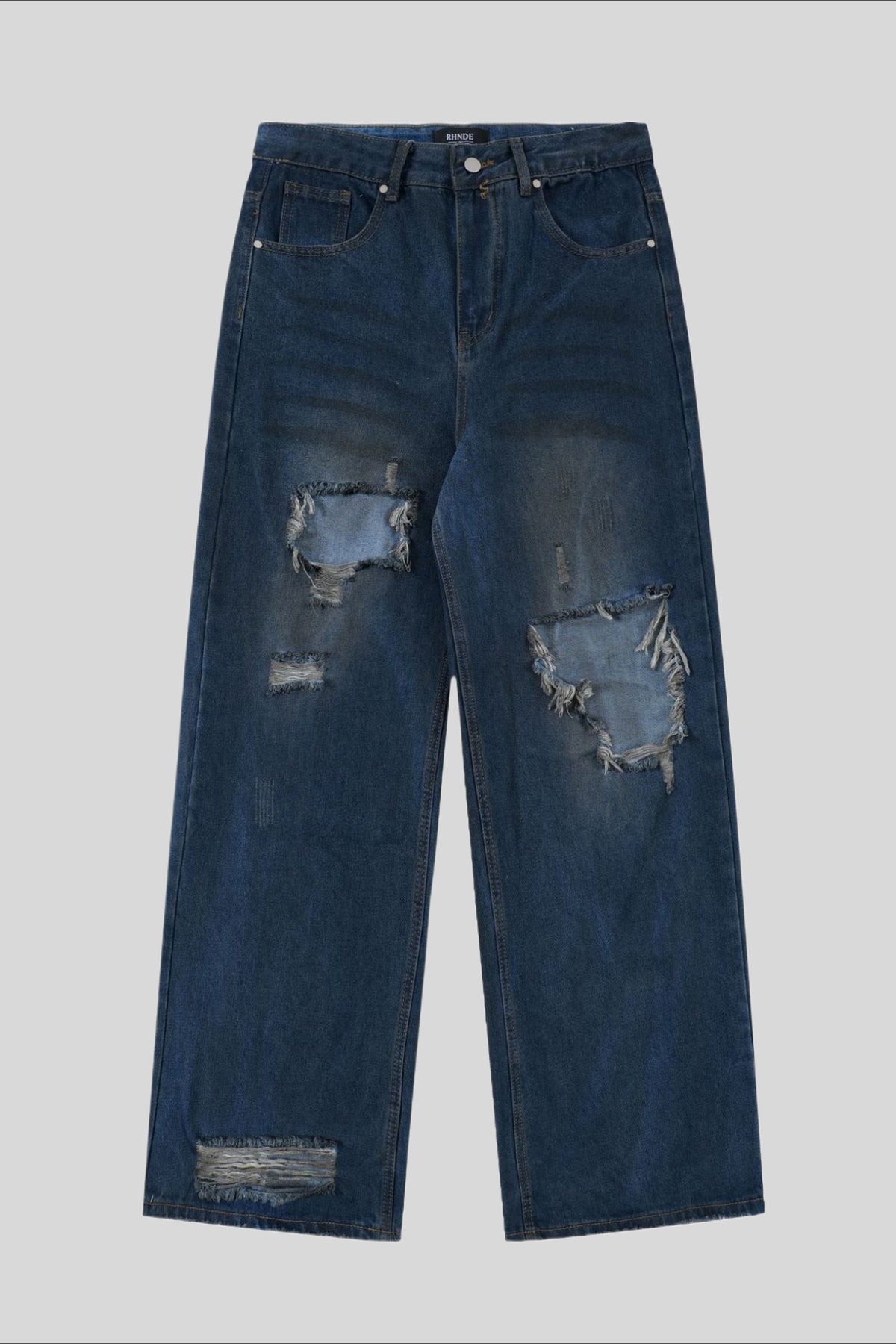 Heavy Distressed Ripped Wide Leg Jeans