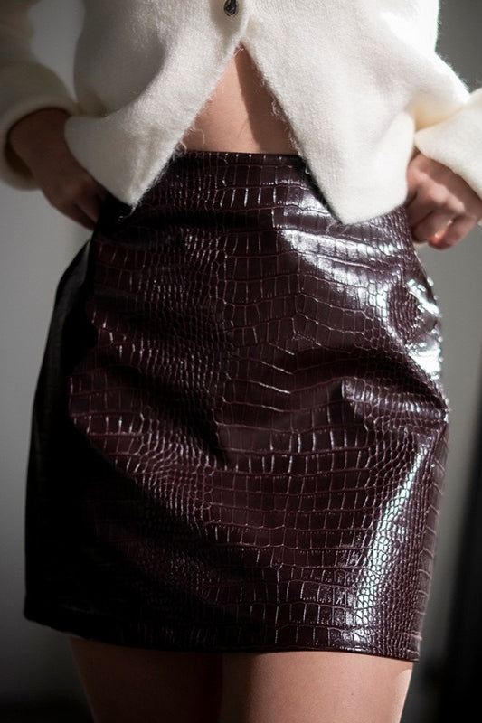 Crocodile Pattern PU Leather High Waist Mini Skirt Main image