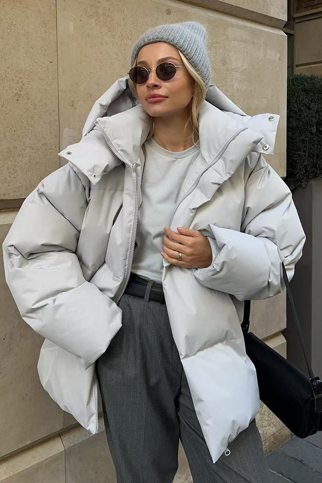 Heavy Duty Zipped Hooded Puffer Jacket S / Grey Main image