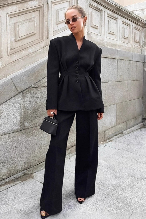 Black Fitted Two Piece Blazer Pants Set Secondary image
