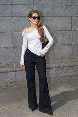 Asymmetric Off Shoulder Diagonal Button Blouse