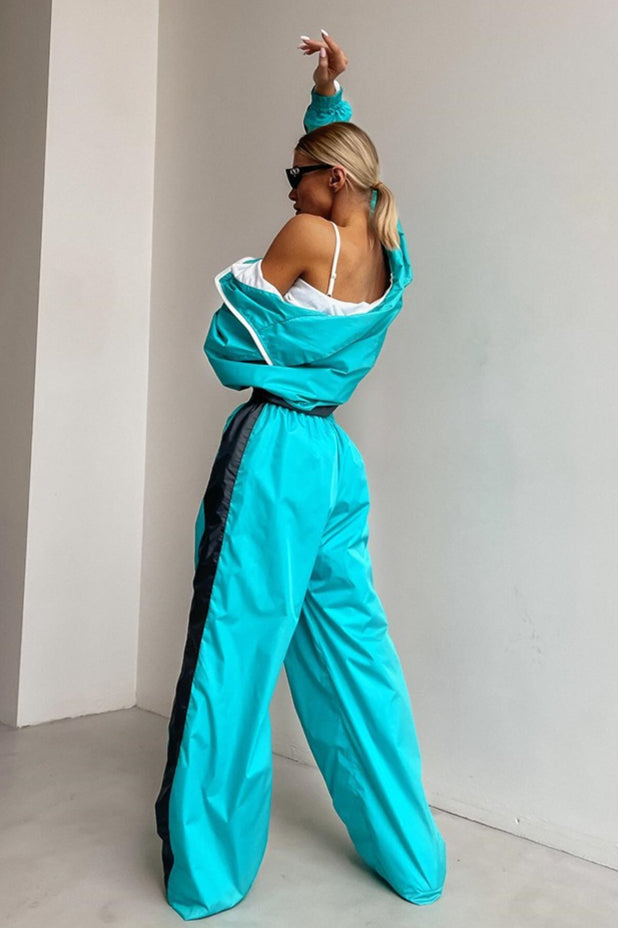 Contrast Trim Zip Jacket Two Piece Set