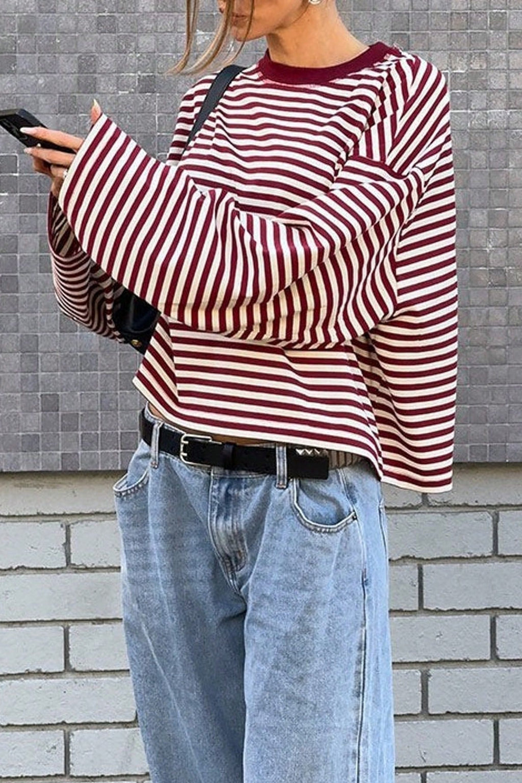 Colorblock Striped Relaxed Fit Long Sleeve Tee