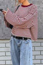 Colorblock Striped Relaxed Fit Long Sleeve Tee