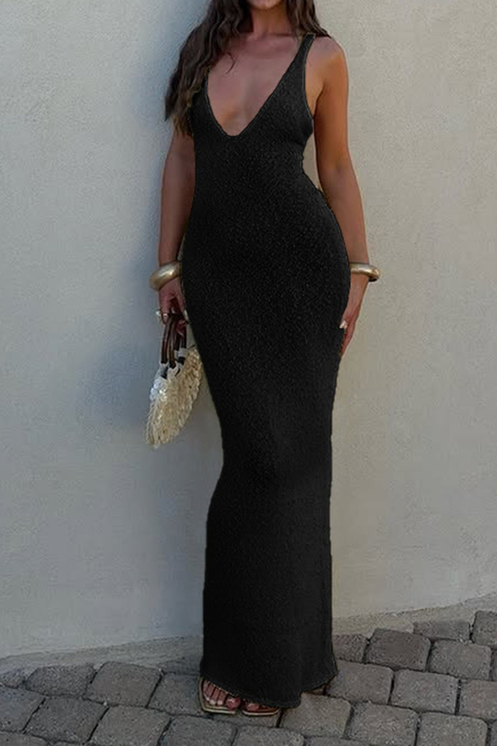 Knitted Spaghetti Strap Sexy Elegant Maxi Dress
