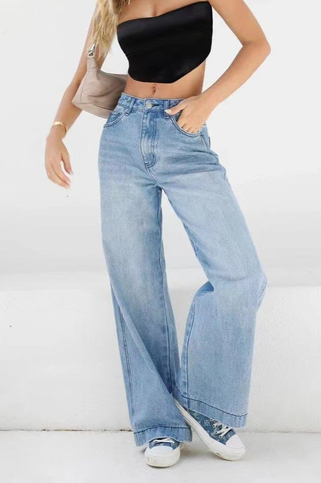 Casual High Waist Washed Straight Jeans Main image