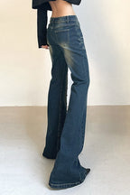 Front Rivet Slim Flare Leg Long Jeans