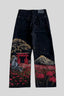 Mount Fuji Landscape Embroidered Wide Leg Jeans