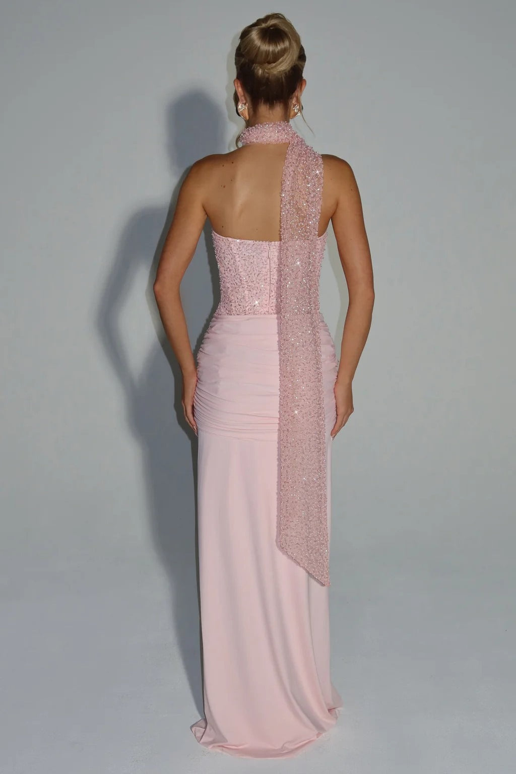 Ribbon Strapless Corset Maxi Evening Prom Dress