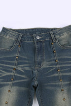 Front Rivet Slim Flare Leg Long Jeans