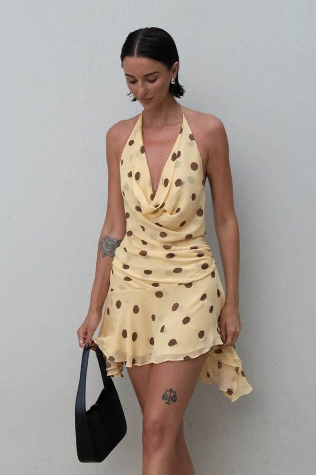 Polka Dot Chiffon Halter Backless Mini Dress Main image