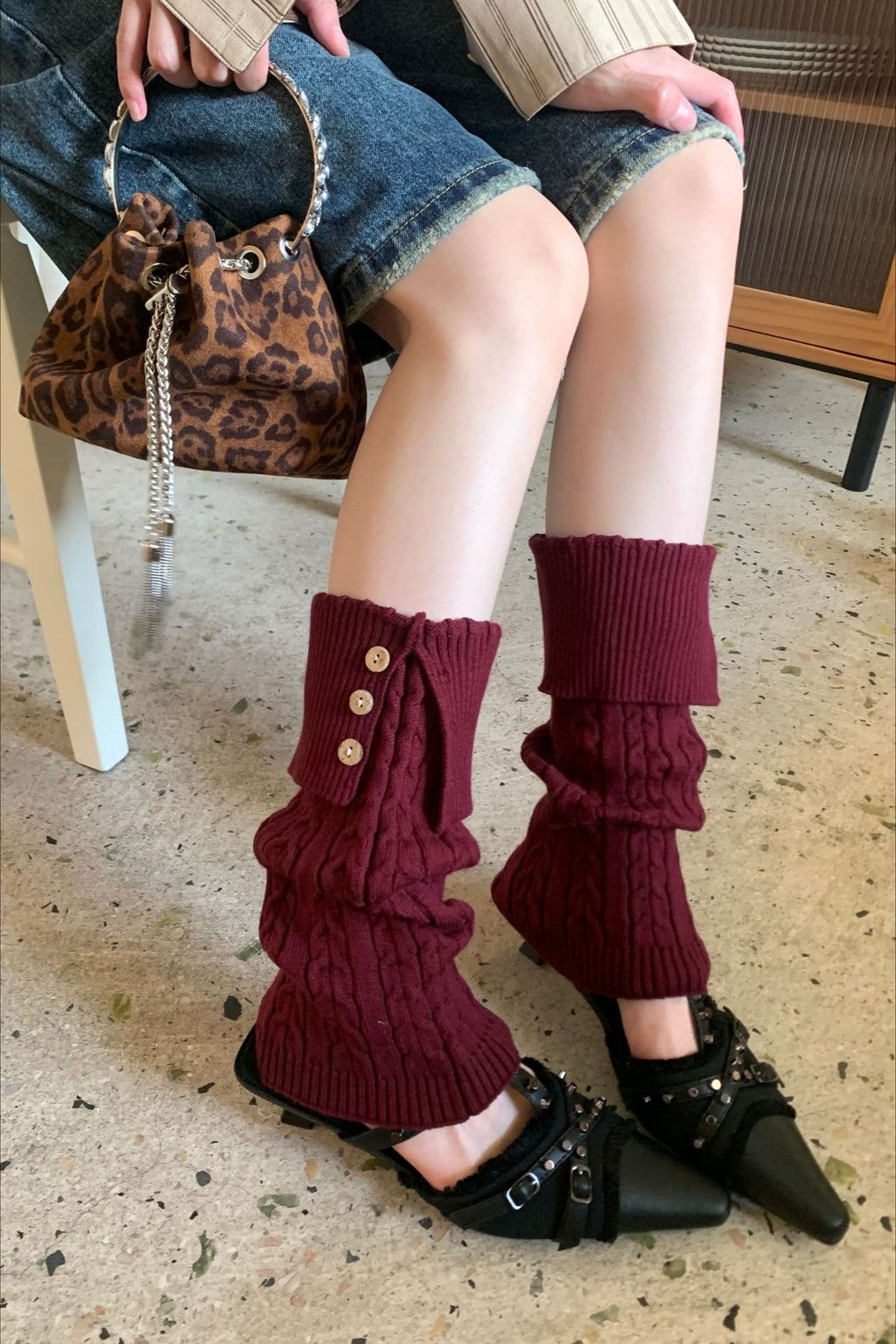 Cable Knit Foldover Button Leg Warmers