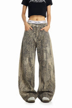 Leopard Print Cargo Wide Leg Jeans