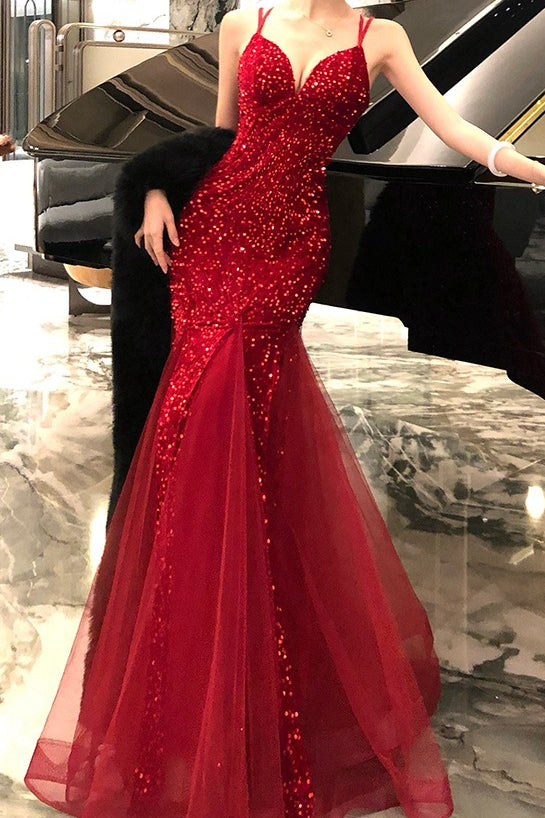 Sexy Sequin Spaghetti Strap Evening Prom Dress Main image