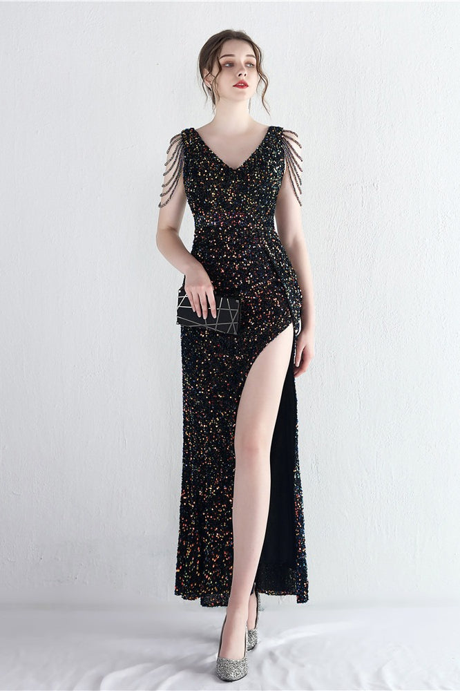 Statement Bead Mermaid Gown Formal Dress S / Black