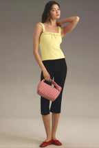 Ruffle Bow Spaghetti Strap Ribbed Tank Top