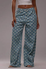 Polka Dot Casual Mid Waist Wide Pants