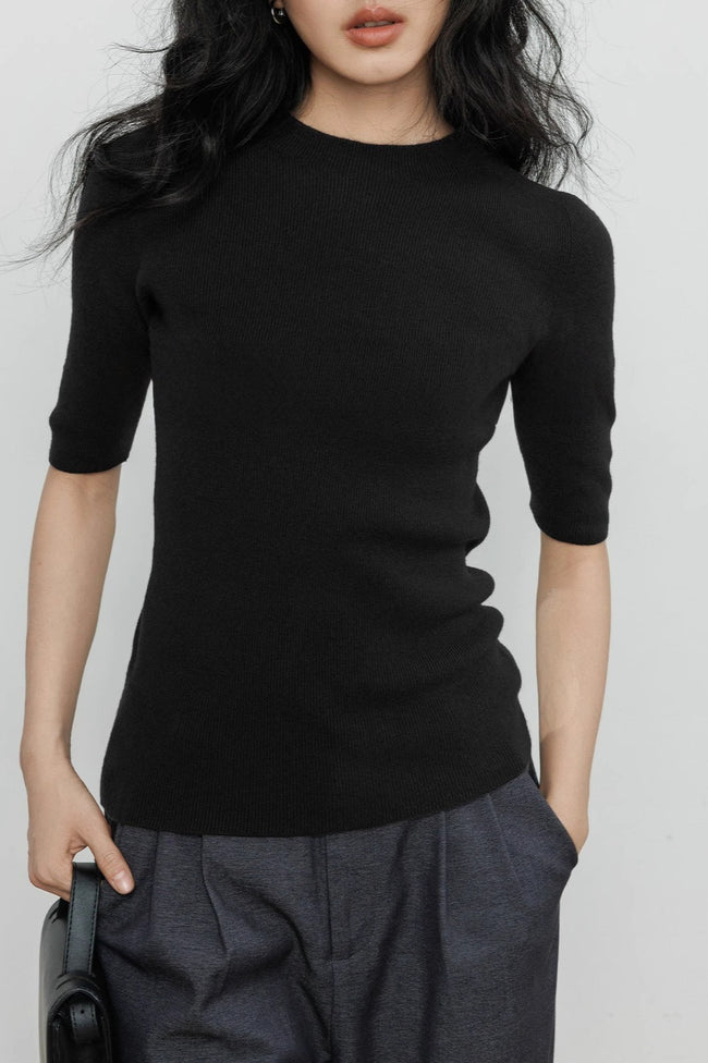 Ribbed Merino Cap Sleeve Knit Top Main image