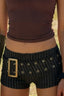 Metal Buckle Eyelet Wide Belt Denim Shorts
