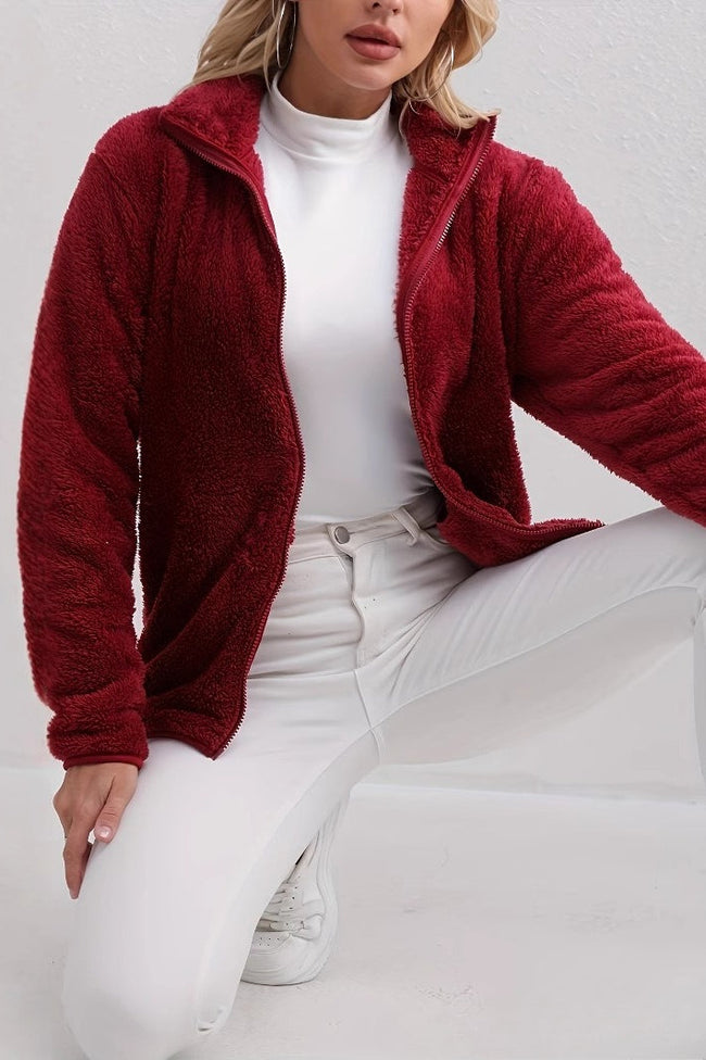 Casual Fuzzy Zipper Jacket Red / S Main image