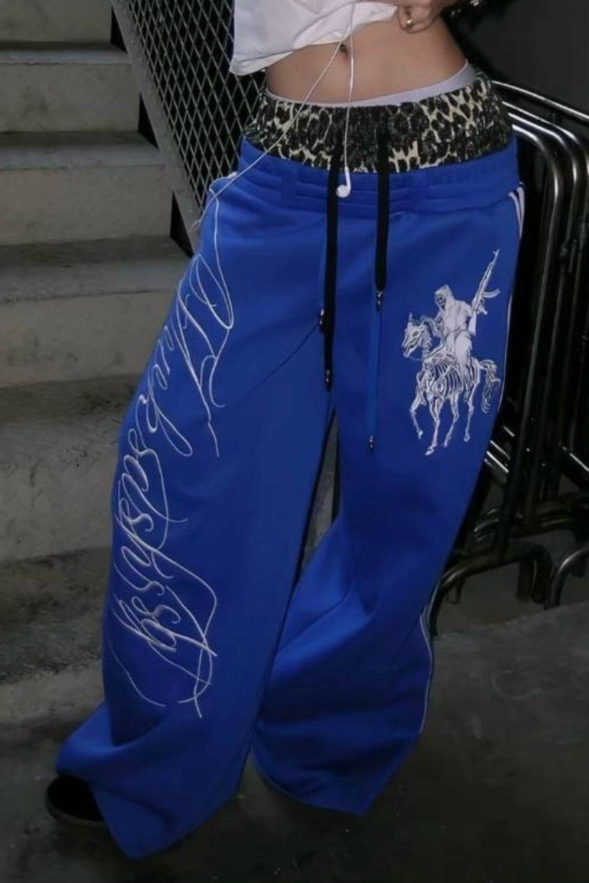 Leopard Double Waist Typography Wide Leg Sweatpants