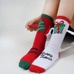 Holding Hands Mid Calf Cotton Warm Christmas Socks