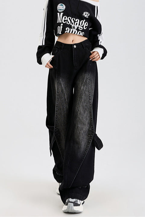 Vintage Washed Patchwork Jeans Black / XS Main image