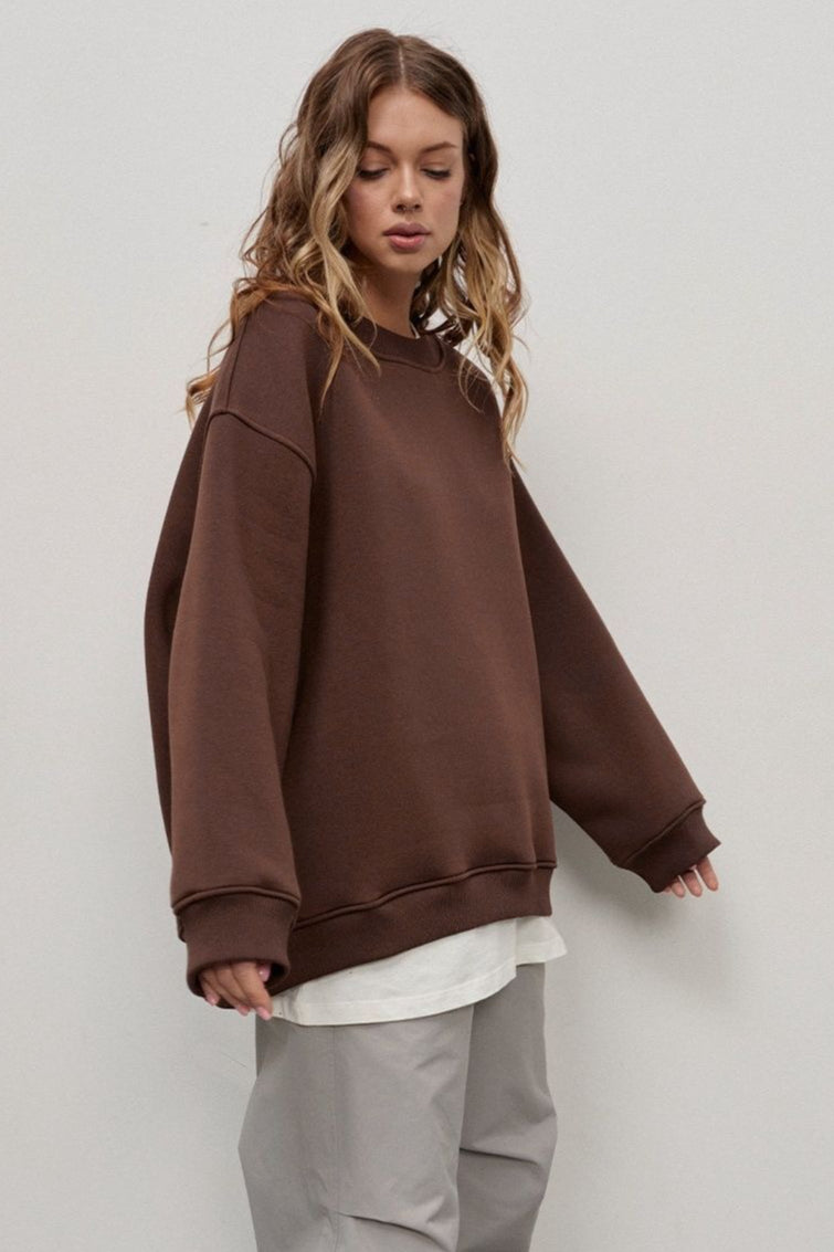Solid Oversized Crew Neck Sweatshirt