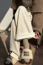 Fleece Lined Wool Blend Knit Pants