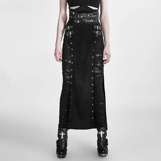 Women's Sexy Waisted Hip Rock Stage Streetwear Personality High Hop Copslay Black Long Gothic Skirt