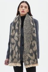 Leopard Print Jacquard Short Fringe Scarf