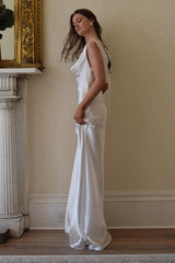 Satin Off Shoulder Backless Tie Waist Slim Fit Long Sexy Prom Dress