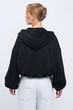 Cropped Fleece Zip Adjustable Waist Hoodie
