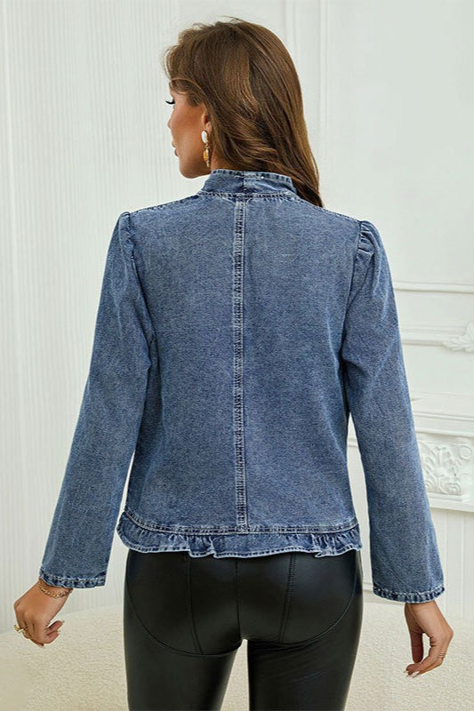 Ruffle Trim Fitted Denim Jacket Secondary image