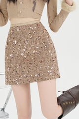 High Waisted Sequin Bodycon A Line Skirt