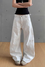 White High Rise Curved Wide Leg Jeans