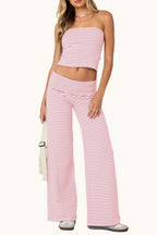 Striped Tube Top Crop Top Wide Leg Pants Set