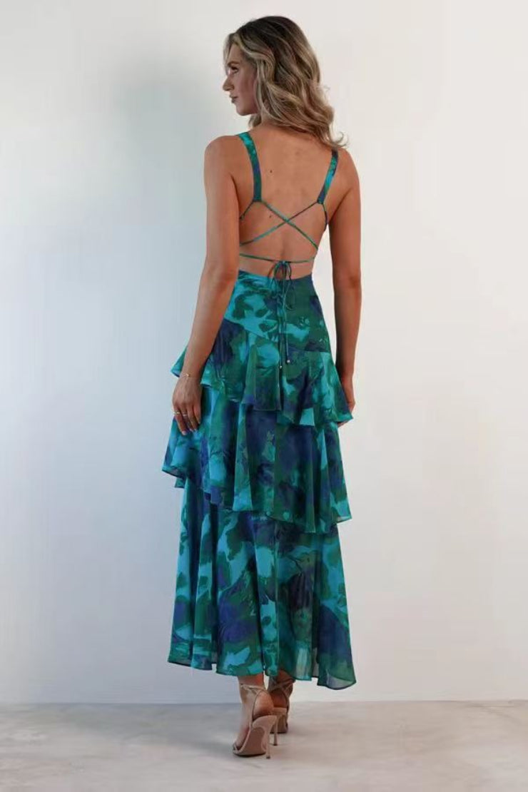 Chiffon Halter Slim Ruffle Maxi Floral Dress Secondary image