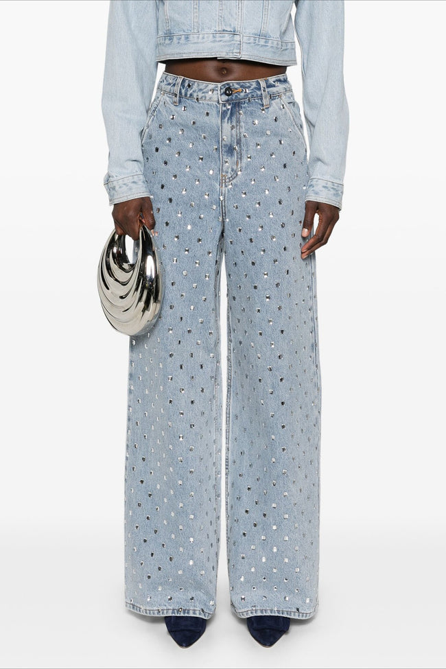 Rhinestone High Waist Denim Wide Leg Jeans Main image