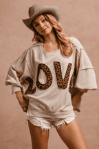 Leopard Letter Patch Oversized Sweatshirt