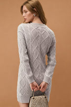 V-Neck Cable Knit Sweater Dress
