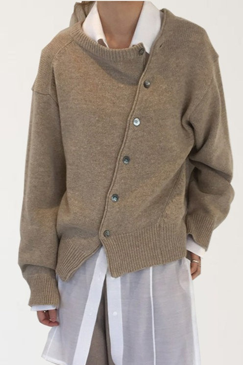 Asymmetrical Button Irregular Slouchy Solid Sweater