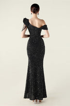 Draped One Shoulder Ruffle Formal Dress
