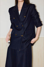 Textured Double Breasted Two Piece Blazer Skirt Set