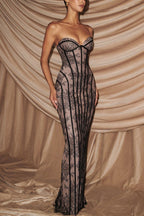 Strapless Lace Corset Column Formal Dress