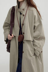 Vintage Stand Collar  Wash Long Overcoat