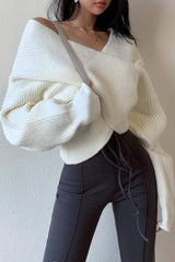 Off Shoulder Cross Front Cropped Sweater