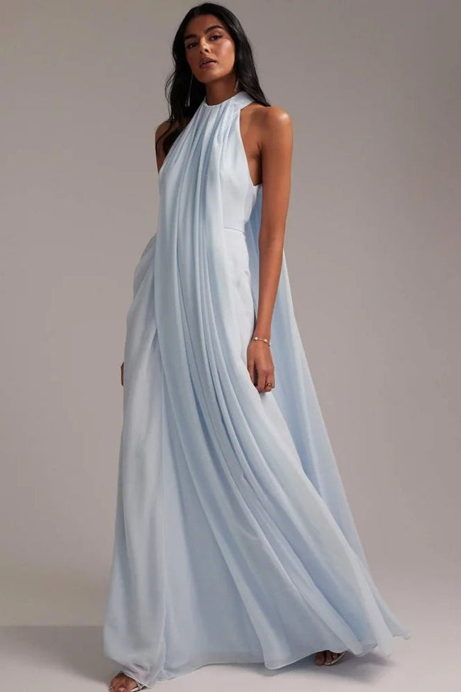 Elegant Halter Light Blue Maxi Party Dress Blue / XS Main image
