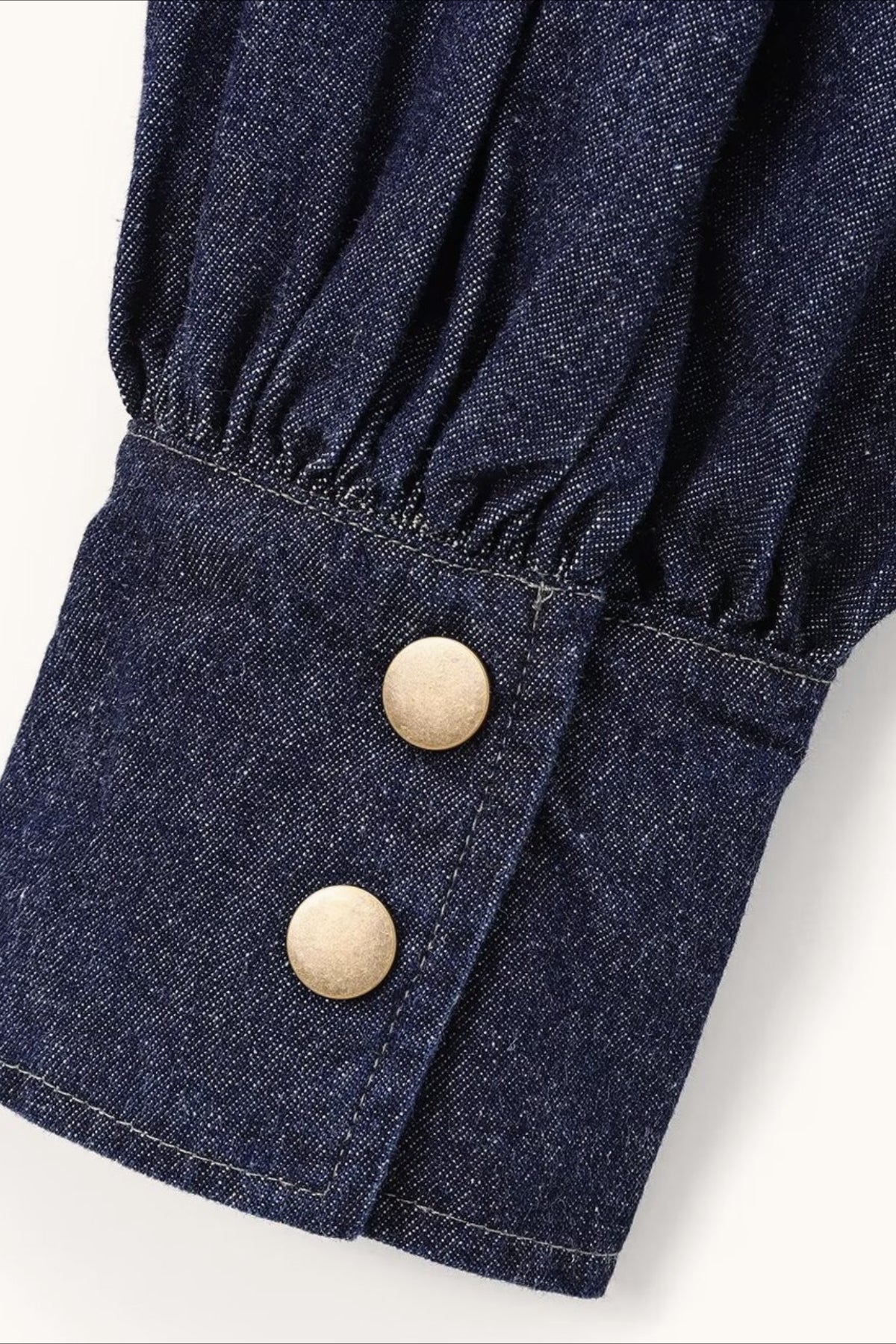 Bow Neck Balloon Sleeve Denim Blouse